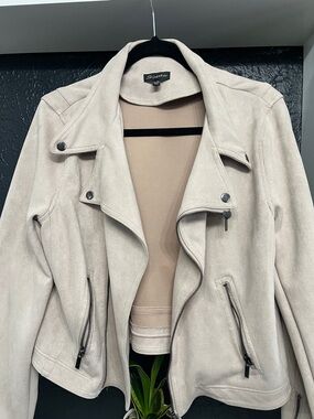 Shinestar Light Beige Suede-Style Moto Jacket XL